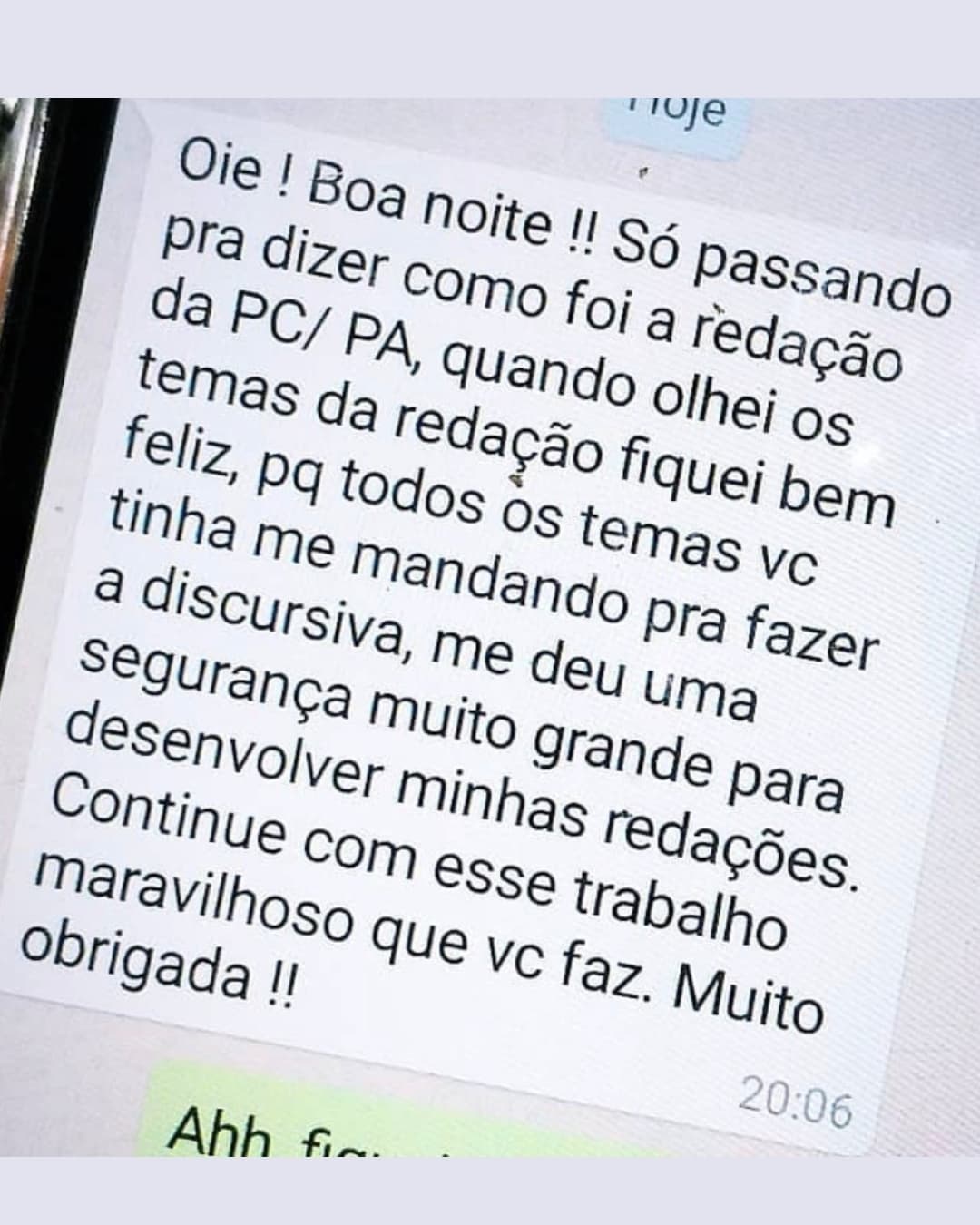 Depoimento de aluno aprovado